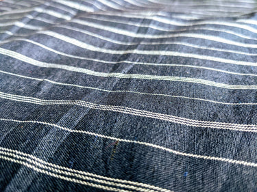 Navy Blue Cotton Stripes Fabric, Striped Handloom Fabric, Quilting Fabric